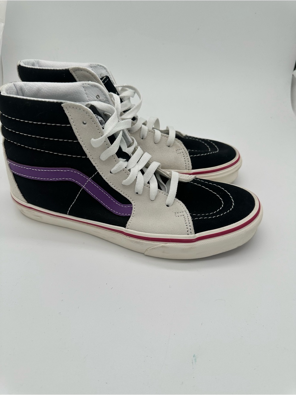 Vans High-Top Skate Sneakers - Black, White & Purple